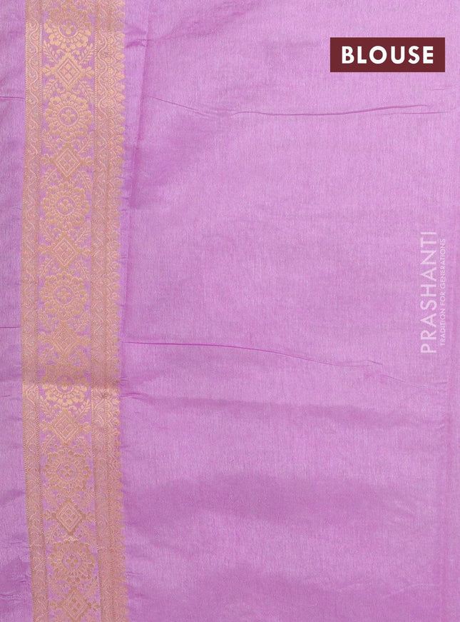 Semi raw silk saree light green and mild purple with allover zari butta sequin work and zari woven border - {{ collection.title }} by Prashanti Sarees