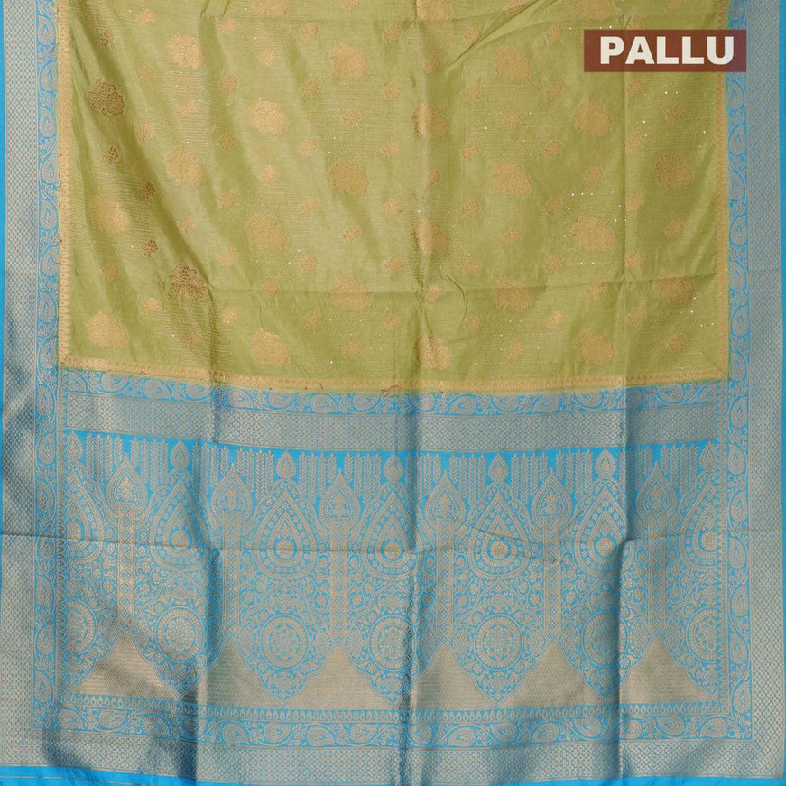 Semi raw silk saree light green with allover zari butta sequin work and zari woven border - {{ collection.title }} by Prashanti Sarees