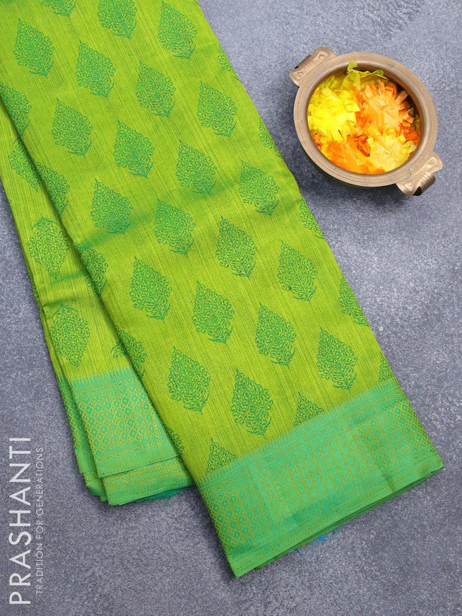 Semi raw silk saree light green with butta prints and woven border - {{ collection.title }} by Prashanti Sarees