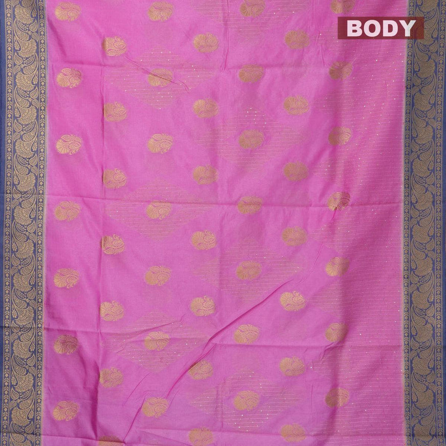 Semi raw silk saree light pink and blue with allover zari butta sequin work and zari woven border - {{ collection.title }} by Prashanti Sarees
