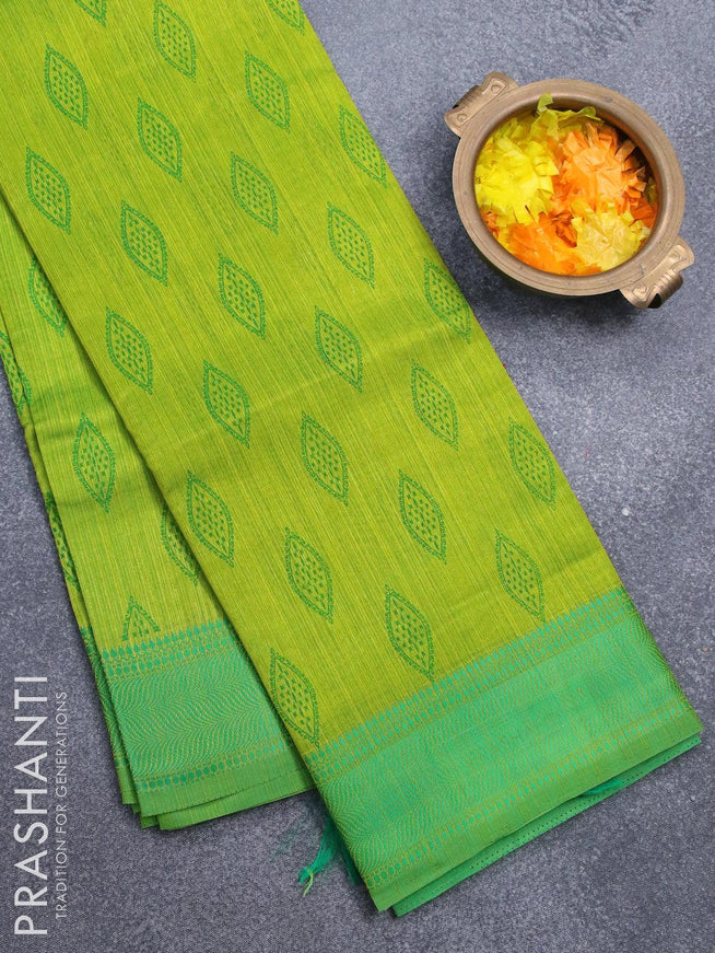 Semi raw silk saree lime green and green with butta prints and woven border - {{ collection.title }} by Prashanti Sarees
