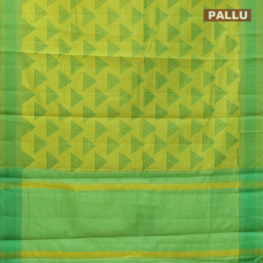 Semi raw silk saree lime green with geometric butta prints and woven border - {{ collection.title }} by Prashanti Sarees