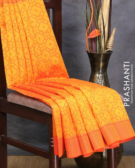 Semi raw silk saree mango yellow and orange with allover bandhani prints and woven border - {{ collection.title }} by Prashanti Sarees