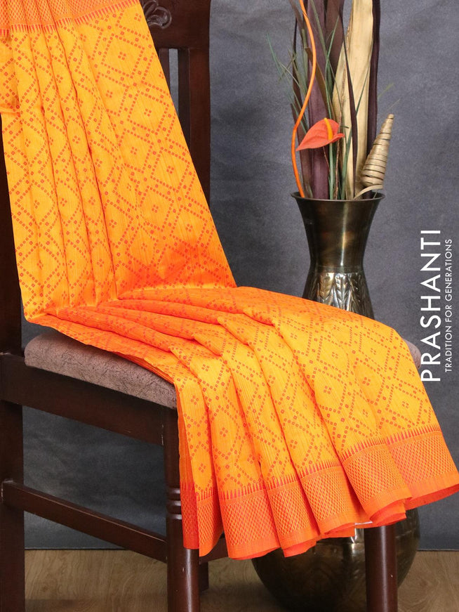 Semi raw silk saree mango yellow and orange with allover bandhani prints and woven border - {{ collection.title }} by Prashanti Sarees