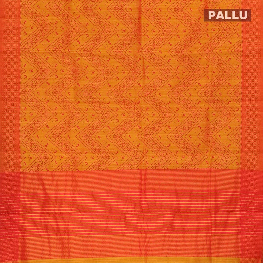 Semi raw silk saree mango yellow and red shade with allover prints and woven border - {{ collection.title }} by Prashanti Sarees