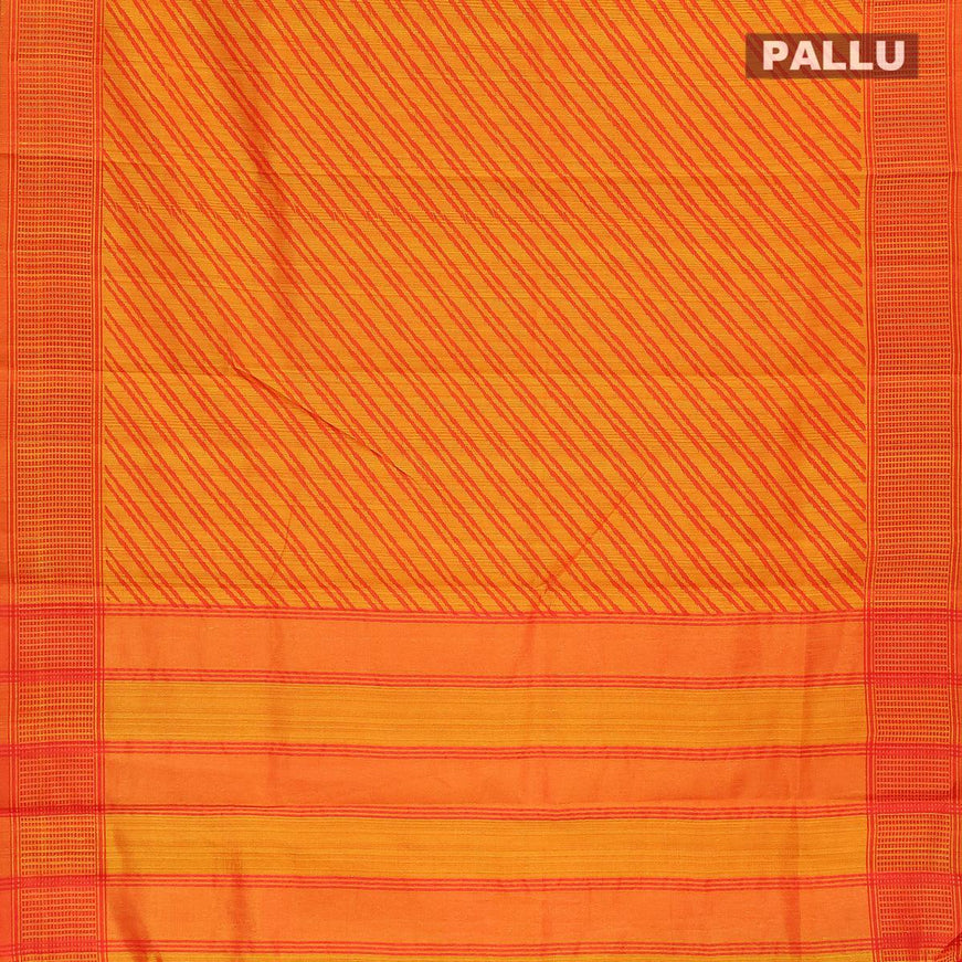 Semi raw silk saree mango yellow and red shade with allover stripe prints and woven border - {{ collection.title }} by Prashanti Sarees