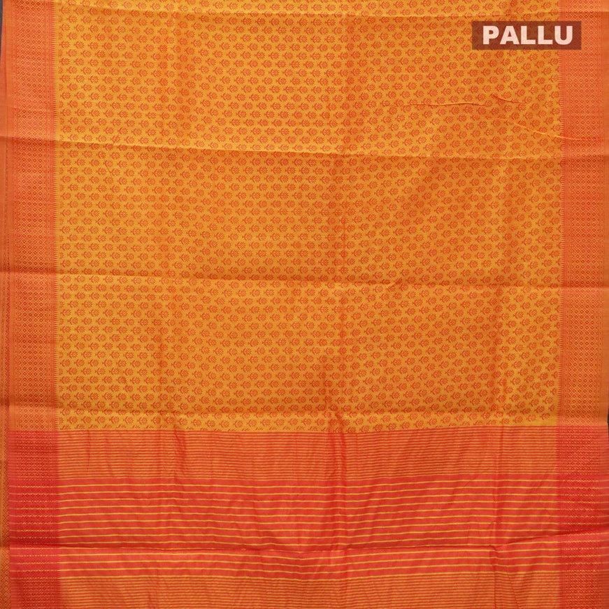 Semi raw silk saree mango yellow and red with allover floral butta prints and woven border - {{ collection.title }} by Prashanti Sarees