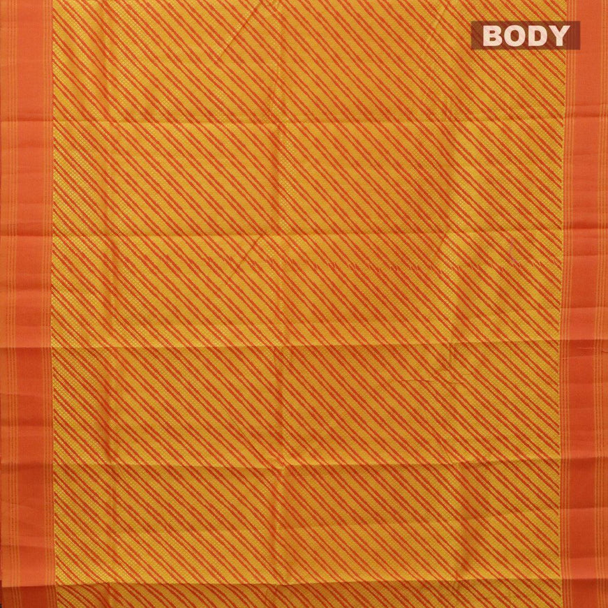 Semi raw silk saree mango yellow and red with allover self emboss stripe prints and woven border - {{ collection.title }} by Prashanti Sarees