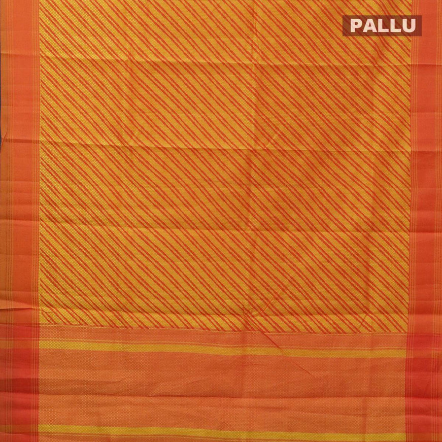 Semi raw silk saree mango yellow and red with allover self emboss stripe prints and woven border - {{ collection.title }} by Prashanti Sarees