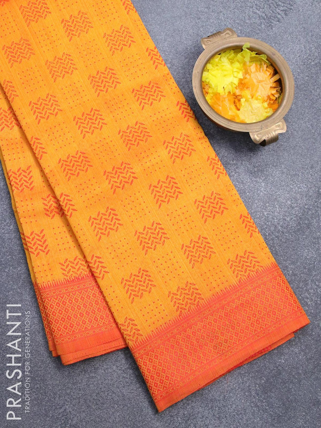 Semi raw silk saree mango yellow and red with butta prints and woven border - {{ collection.title }} by Prashanti Sarees