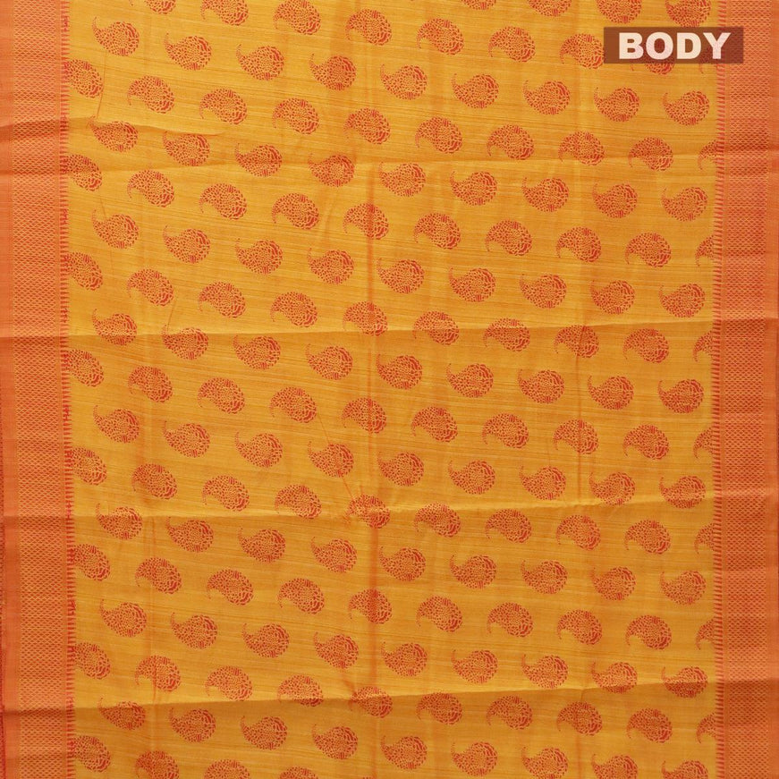 Semi raw silk saree mango yellow and red with paisley butta prints and woven border - {{ collection.title }} by Prashanti Sarees