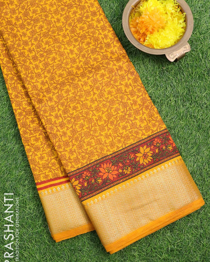 Semi raw silk saree mustard yellow and maroon with allover prints and zari woven border - {{ collection.title }} by Prashanti Sarees