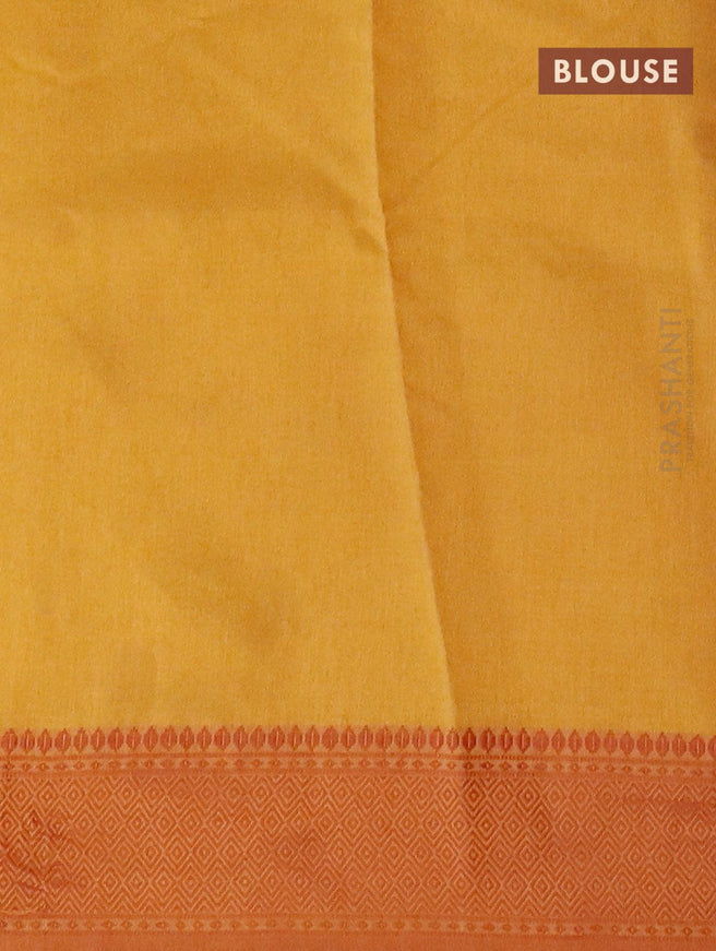 Semi raw silk saree orange and yellow with allover floral prints and woven border - {{ collection.title }} by Prashanti Sarees