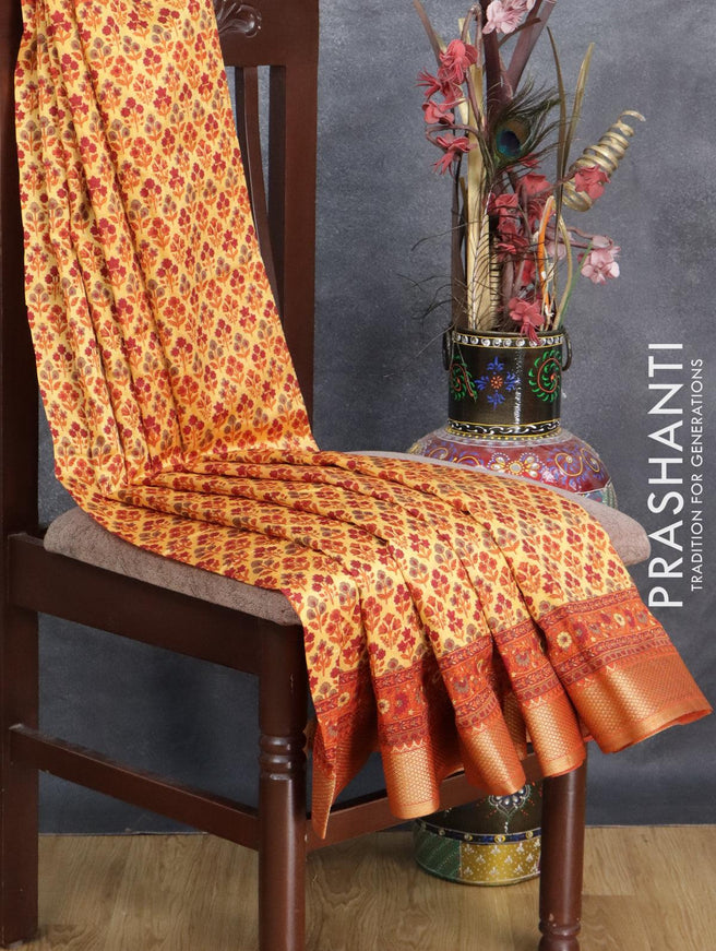 Semi raw silk saree pale orange and orange with allover floral prints and zari woven border - {{ collection.title }} by Prashanti Sarees