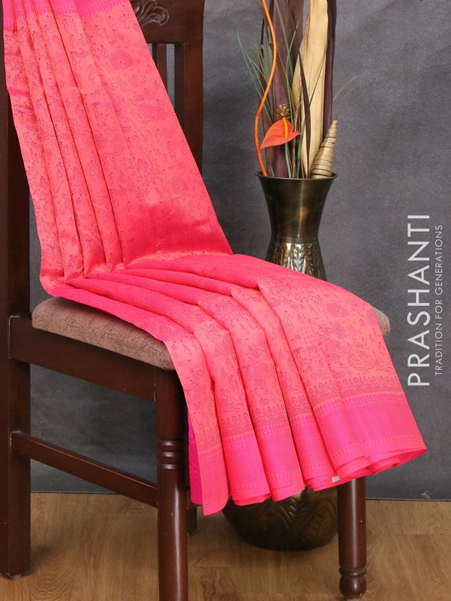 Semi raw silk saree pink shade and candy pink with allover prints and woven border - {{ collection.title }} by Prashanti Sarees