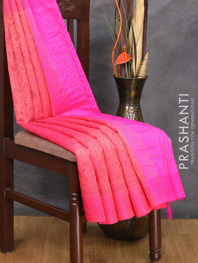 Semi raw silk saree pink shade and candy pink with allover prints and woven border - {{ collection.title }} by Prashanti Sarees