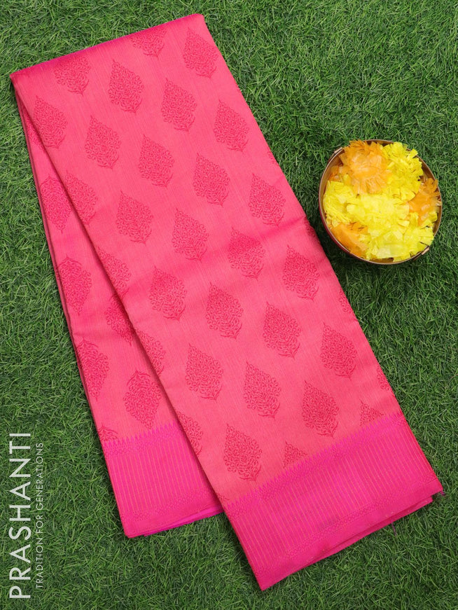 Semi raw silk saree pink shade with allover butta prints and woven border - {{ collection.title }} by Prashanti Sarees