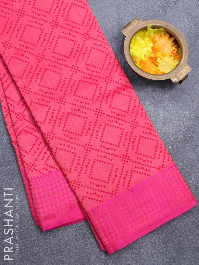 Semi raw silk saree pink shade with allover geometric prints and woven border - {{ collection.title }} by Prashanti Sarees