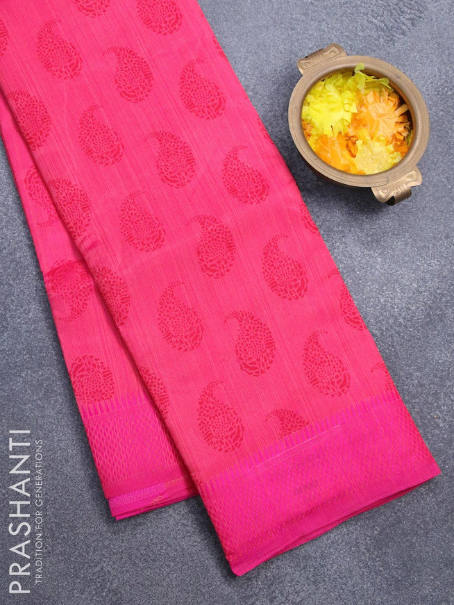 Semi raw silk saree pink with paisley butta prints and woven border - {{ collection.title }} by Prashanti Sarees