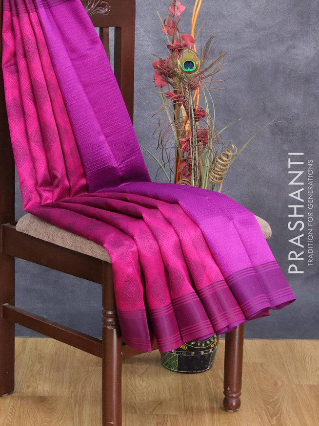 Semi raw silk saree purple shade with geometric butta prints and woven border - {{ collection.title }} by Prashanti Sarees