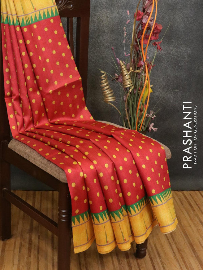 Semi raw silk saree red and yellow with allover prints and paithani border - {{ collection.title }} by Prashanti Sarees