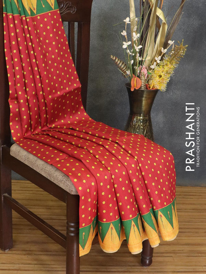 Semi raw silk saree red and yellow with allover prints and paithani border - {{ collection.title }} by Prashanti Sarees