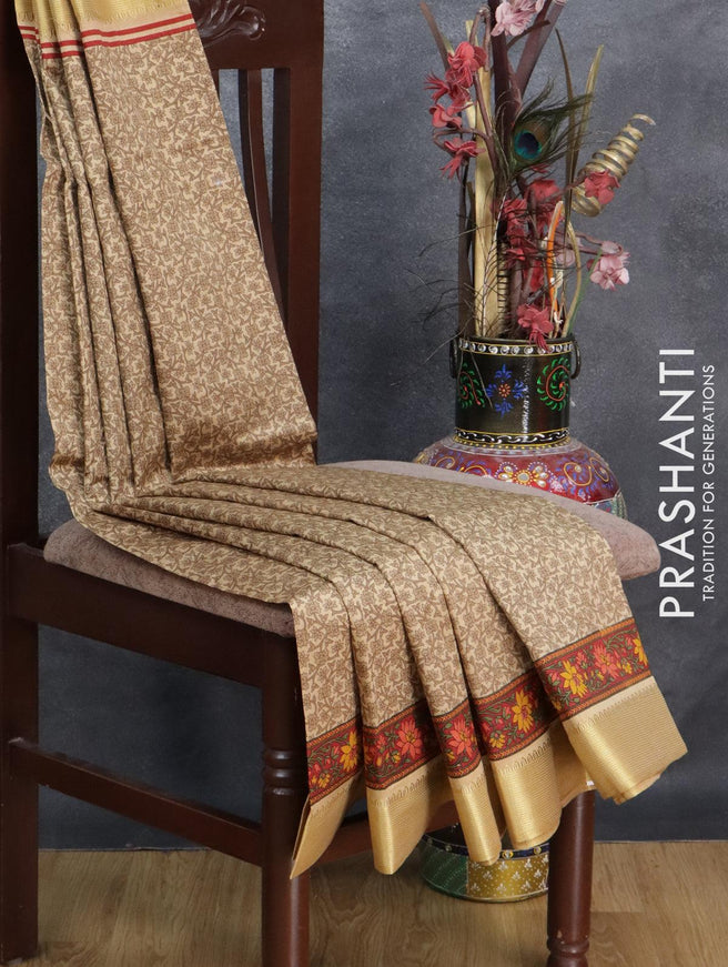 Semi raw silk saree sandal and maroon with allover prints and zari woven border - {{ collection.title }} by Prashanti Sarees