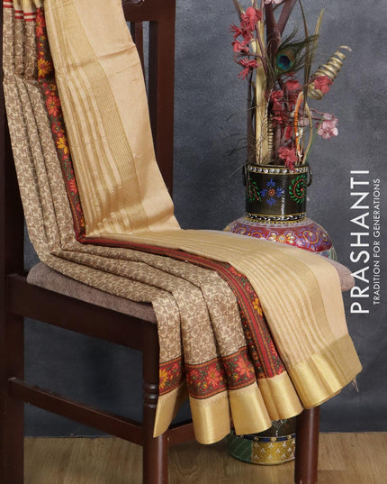 Semi raw silk saree sandal and maroon with allover prints and zari woven border - {{ collection.title }} by Prashanti Sarees