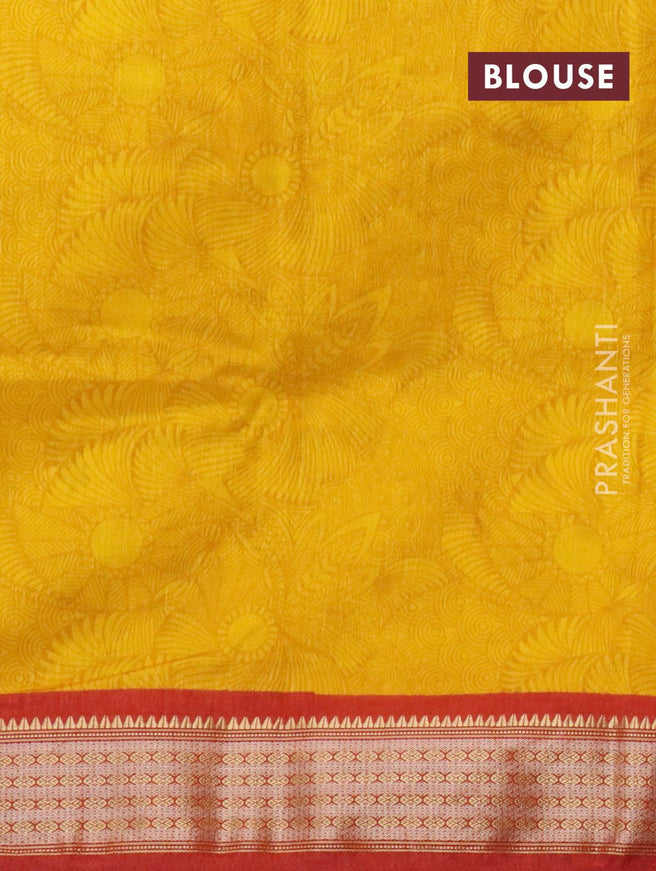 Semi raw silk saree yellow and maroon with allover prints and zari woven border - {{ collection.title }} by Prashanti Sarees