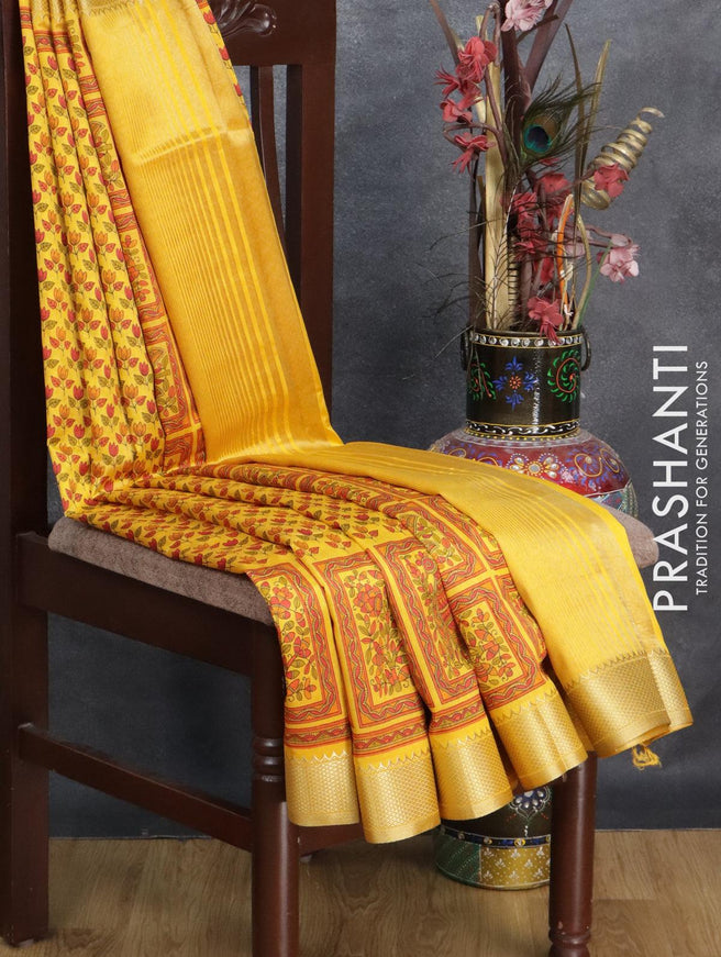 Semi raw silk saree yellow with allover floral butta prints and zari woven border - {{ collection.title }} by Prashanti Sarees