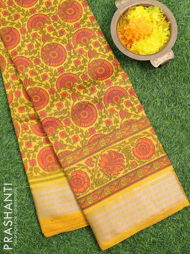 Semi raw silk saree yellow with allover prints and zari woven border - {{ collection.title }} by Prashanti Sarees
