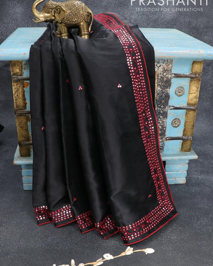 Semi satin silk saree black and with mirror embroidery work - {{ collection.title }} by Prashanti Sarees