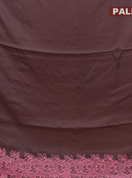 Semi satin silk saree dark brown and with embroidery and cut work - {{ collection.title }} by Prashanti Sarees