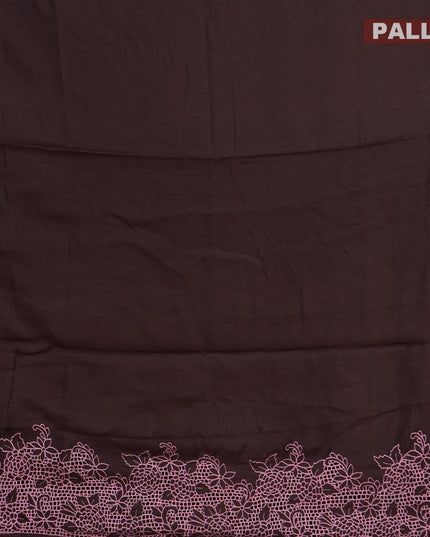 Semi satin silk saree dark brown and with embroidery and cut work - {{ collection.title }} by Prashanti Sarees