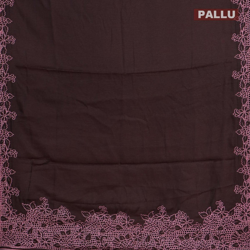 Semi satin silk saree dark brown and with embroidery and cut work - {{ collection.title }} by Prashanti Sarees