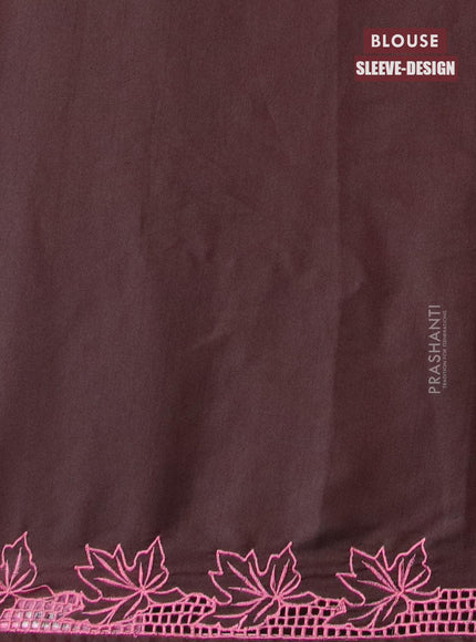 Semi satin silk saree dark brown and with embroidery and cut work - {{ collection.title }} by Prashanti Sarees