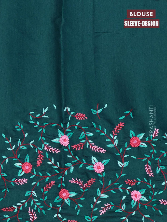 Semi satin silk saree green and with floral embroidery work and embroided blouse - {{ collection.title }} by Prashanti Sarees