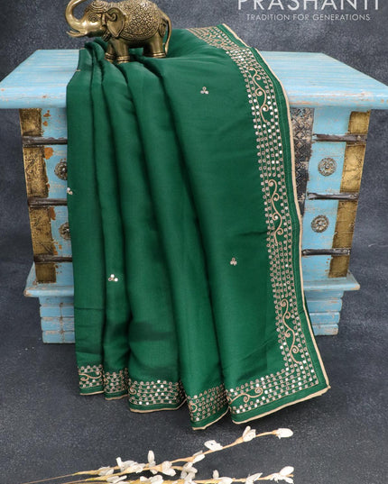 Semi satin silk saree green and with mirror embroidery work - {{ collection.title }} by Prashanti Sarees