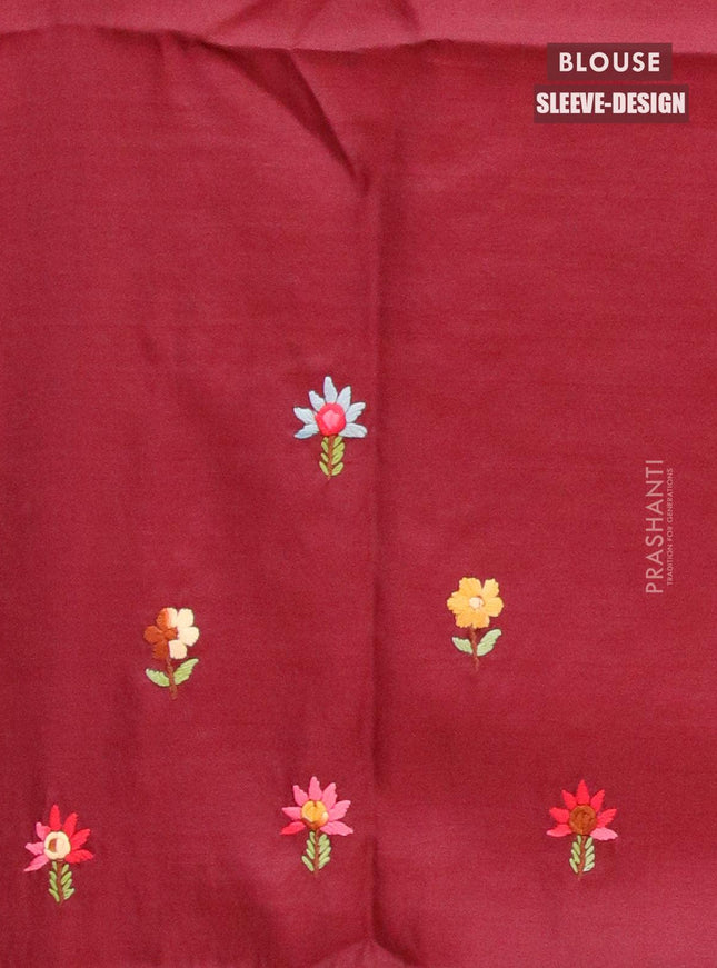 Semi satin silk saree maroon and with floral embroidery buttas - {{ collection.title }} by Prashanti Sarees