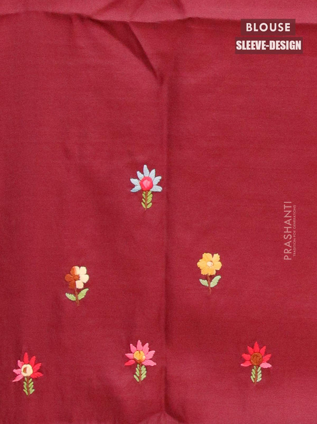 Semi satin silk saree maroon and with floral embroidery buttas - {{ collection.title }} by Prashanti Sarees