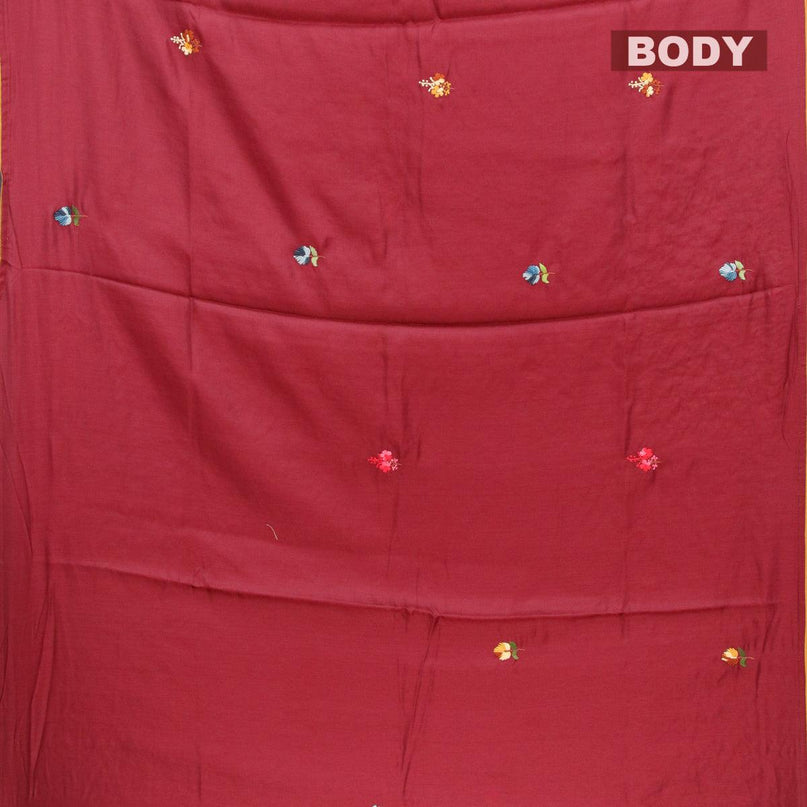 Semi satin silk saree maroon and with floral embroidery work and embroided blouse - {{ collection.title }} by Prashanti Sarees