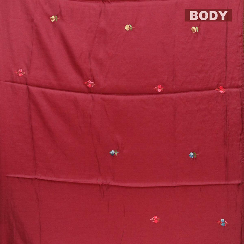 Semi satin silk saree maroon and with floral embroidery work and embroided blouse - {{ collection.title }} by Prashanti Sarees