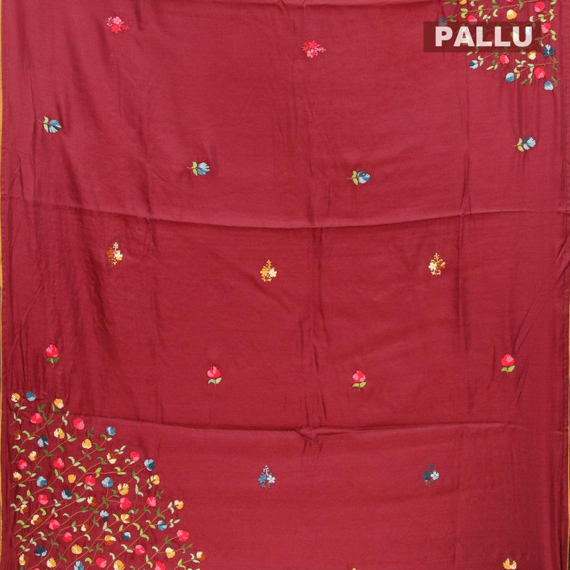 Semi satin silk saree maroon and with floral embroidery work and embroided blouse - {{ collection.title }} by Prashanti Sarees