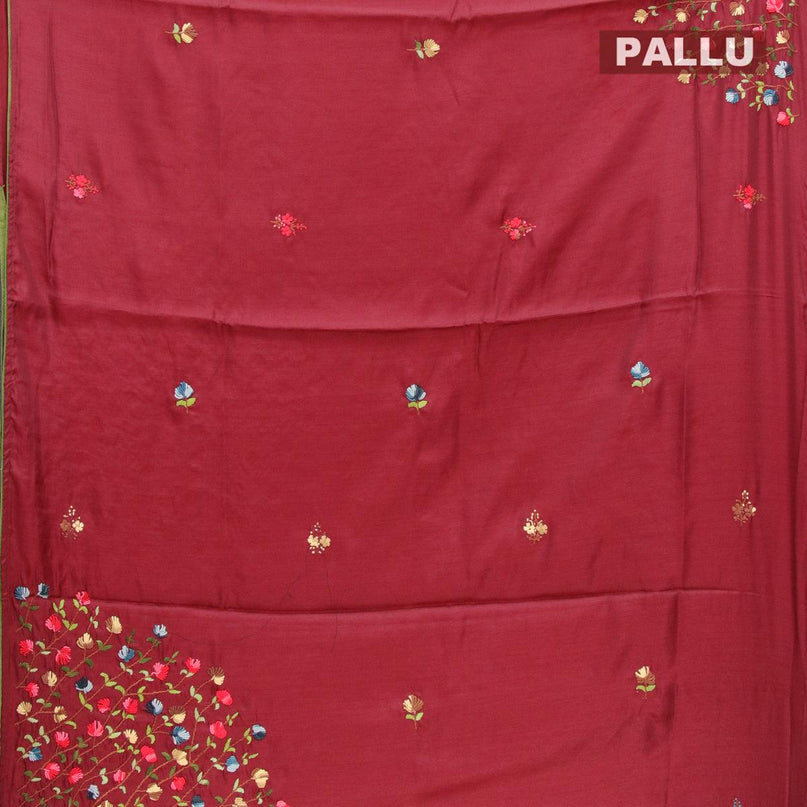 Semi satin silk saree maroon and with floral embroidery work and embroided blouse - {{ collection.title }} by Prashanti Sarees