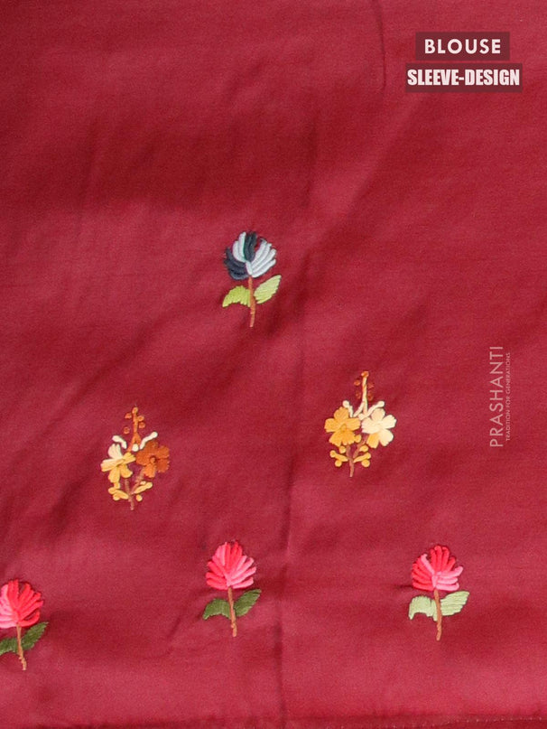 Semi satin silk saree maroon and with floral embroidery work and embroided blouse - {{ collection.title }} by Prashanti Sarees