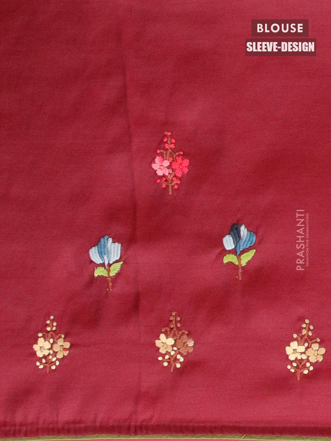 Semi satin silk saree maroon and with floral embroidery work and embroided blouse - {{ collection.title }} by Prashanti Sarees