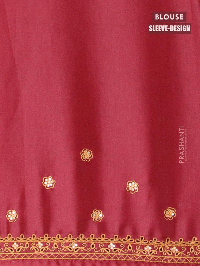 Semi satin silk saree maroon and with mirror embroided and cut work - {{ collection.title }} by Prashanti Sarees