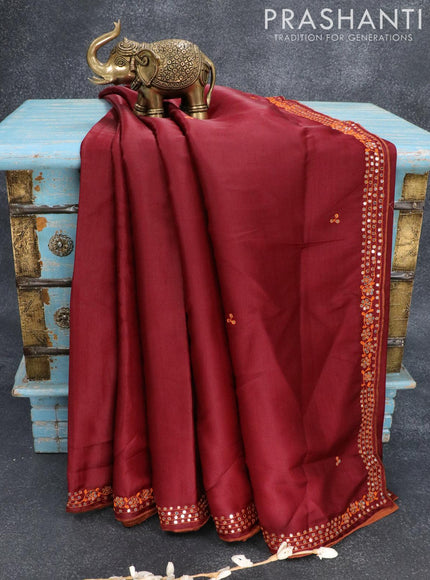 Semi satin silk saree maroon and with mirror embroided work - {{ collection.title }} by Prashanti Sarees