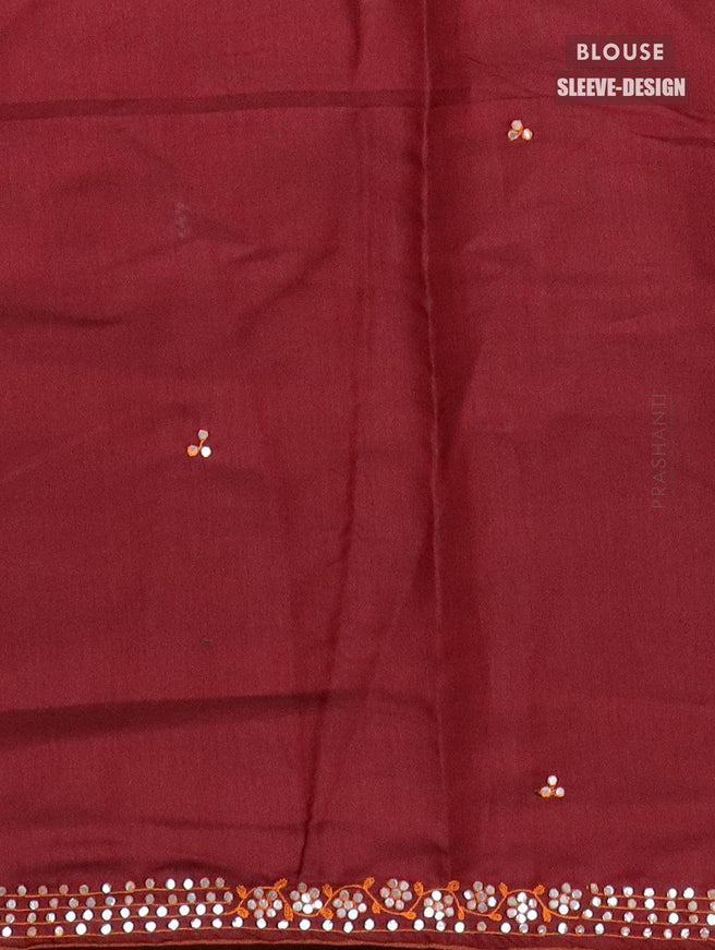 Semi satin silk saree maroon and with mirror embroided work - {{ collection.title }} by Prashanti Sarees
