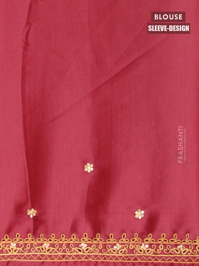 Semi satin silk saree maroon and with mirror embroidery and cut work border - {{ collection.title }} by Prashanti Sarees